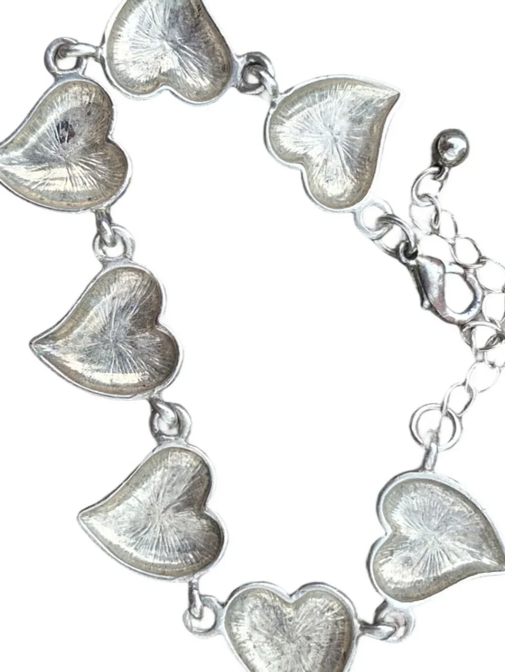 Vintage Silver Tone Heart Link Bracelet Adjustable Cuffed Hearts